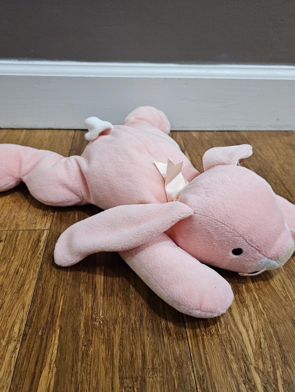 Ty Beanie Buddies Hippity Pink Bunny Rabbit Plush Soft Stuffed Toy Bow 14”